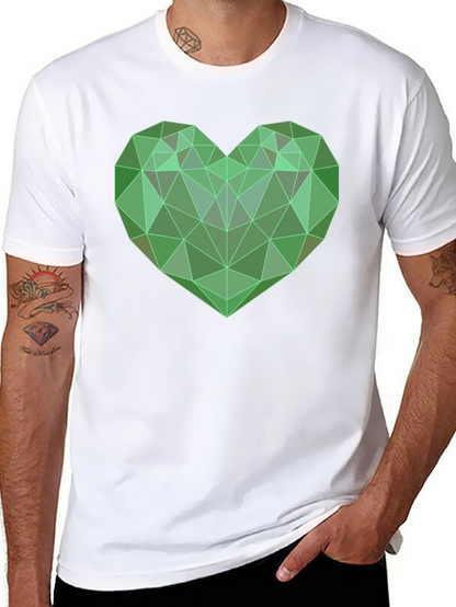 Camiseta Negra con Corazón Geométrico Verde