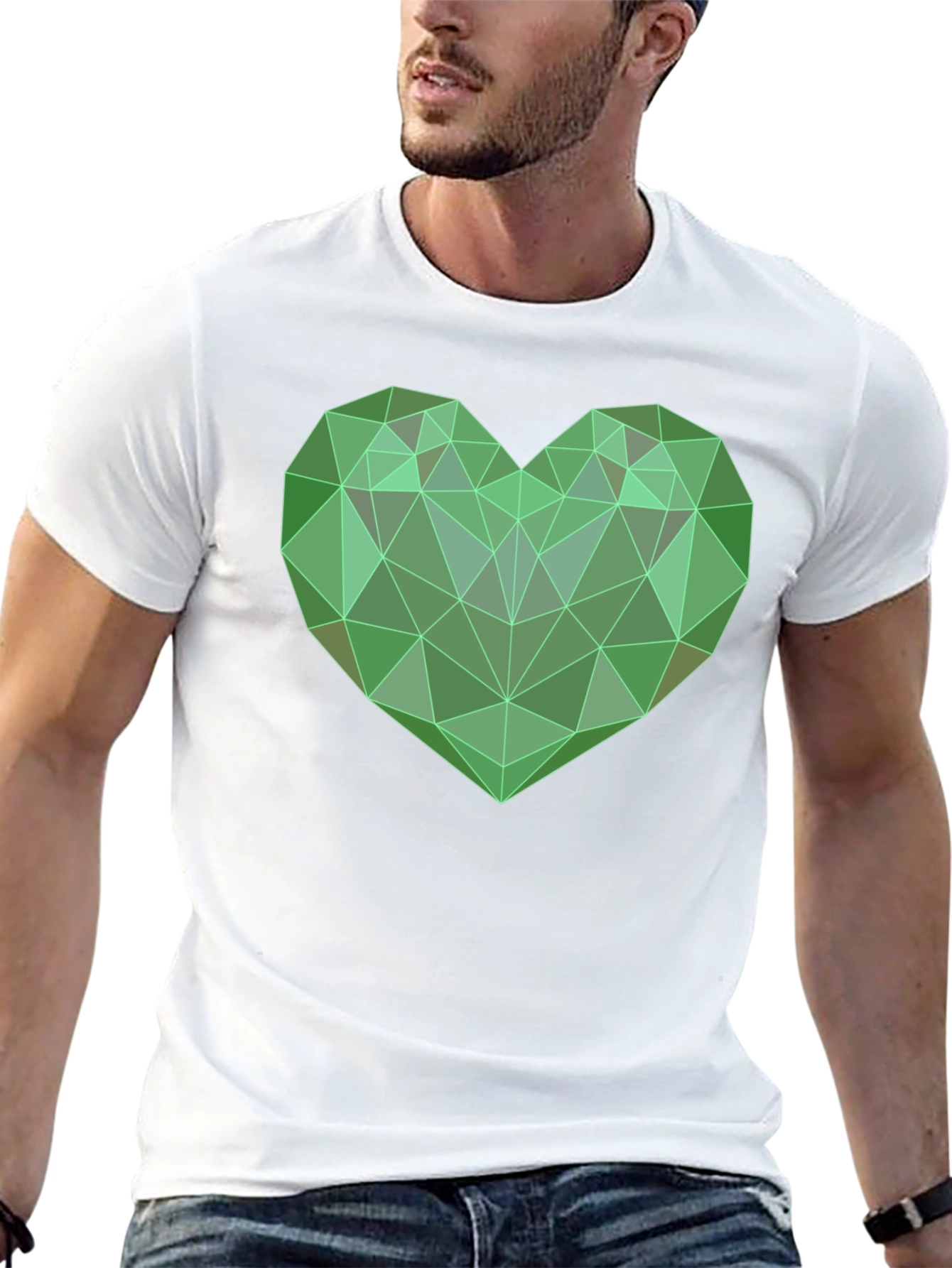 Camiseta Negra con Corazón Geométrico Verde