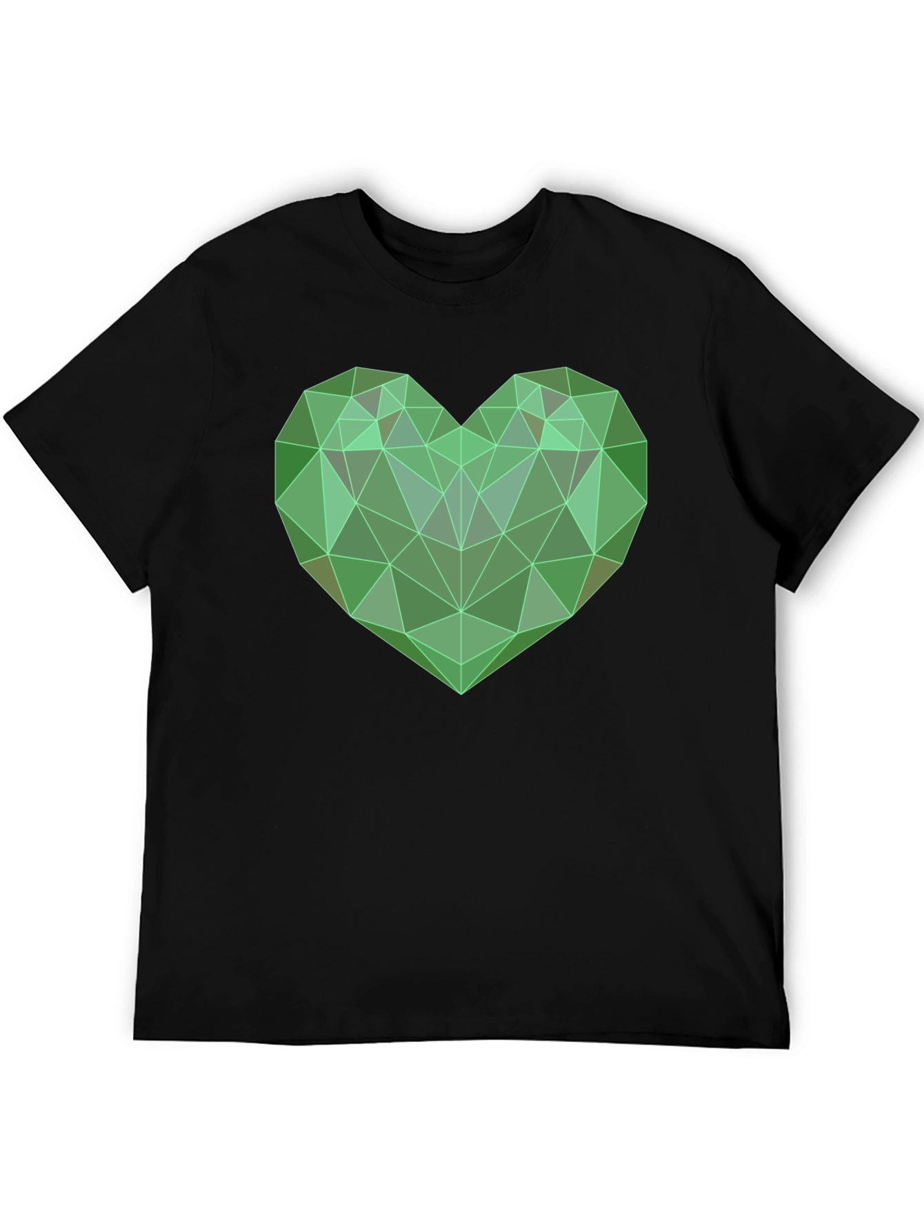 Camiseta Negra con Corazón Geométrico Verde
