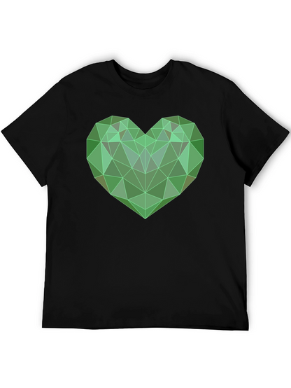 Camiseta Negra con Corazón Geométrico Verde