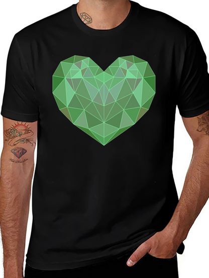 Camiseta Negra con Corazón Geométrico Verde