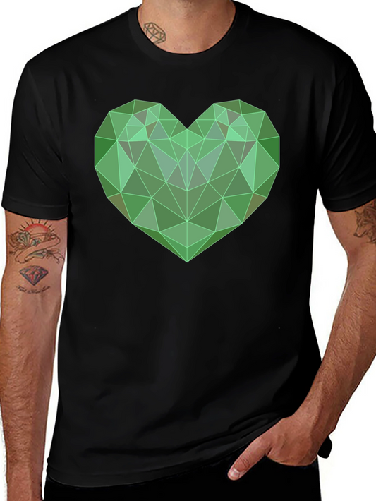 Camiseta Negra con Corazón Geométrico Verde