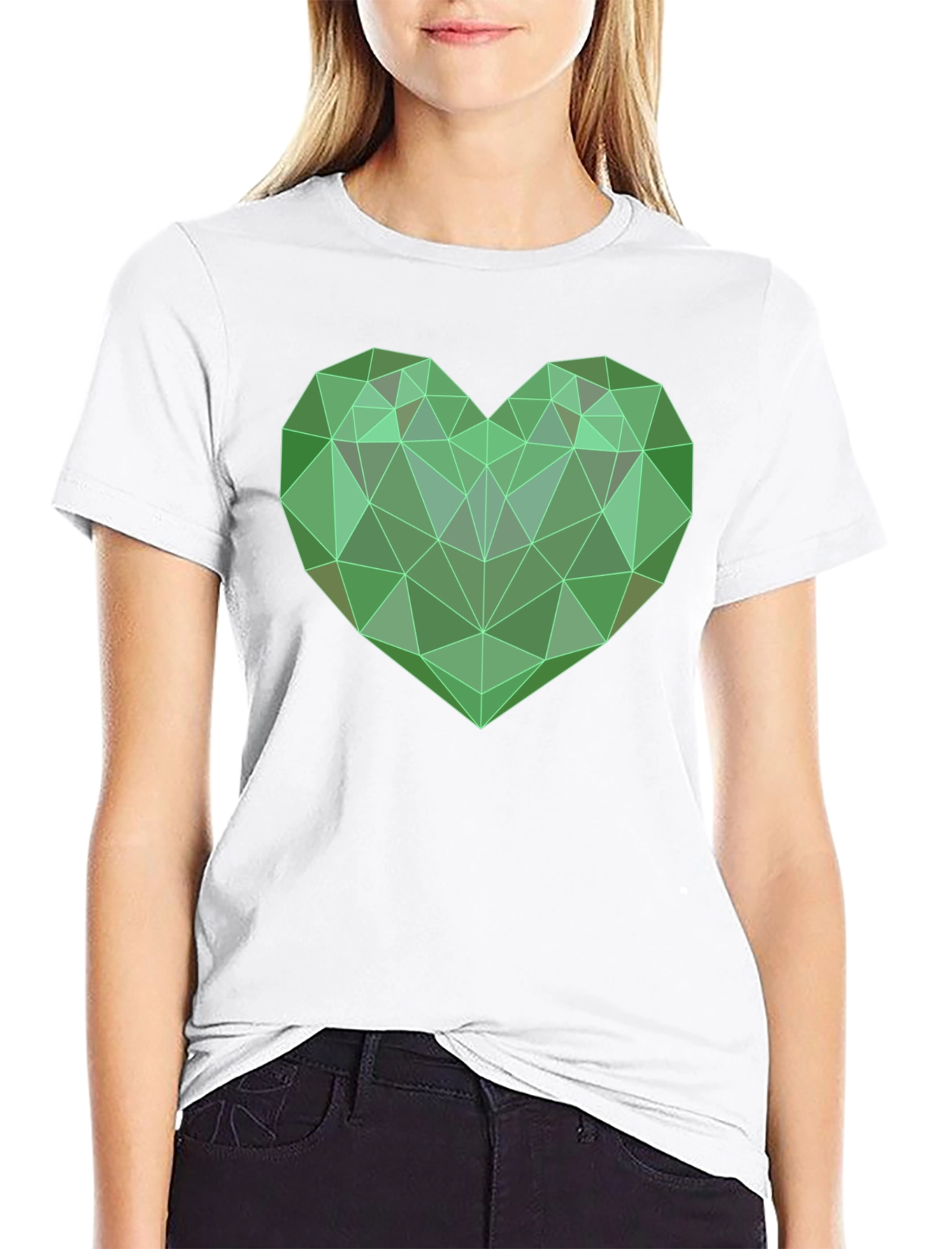 Camiseta Negra con Corazón Geométrico Verde