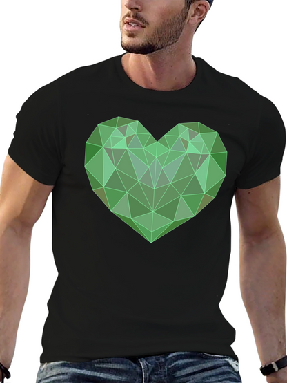 Camiseta Negra con Corazón Geométrico Verde