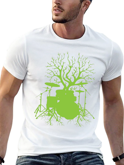 Camiseta Negra con Diseño de Batería Árbol