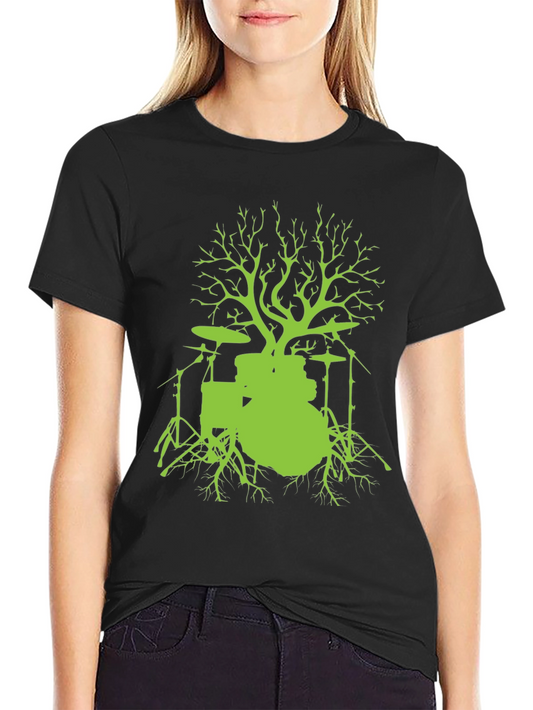 Camiseta Negra con Diseño de Batería Árbol