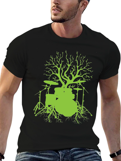 Camiseta Negra con Diseño de Batería Árbol