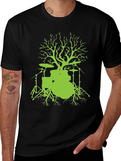 Camiseta Negra con Diseño de Batería Árbol