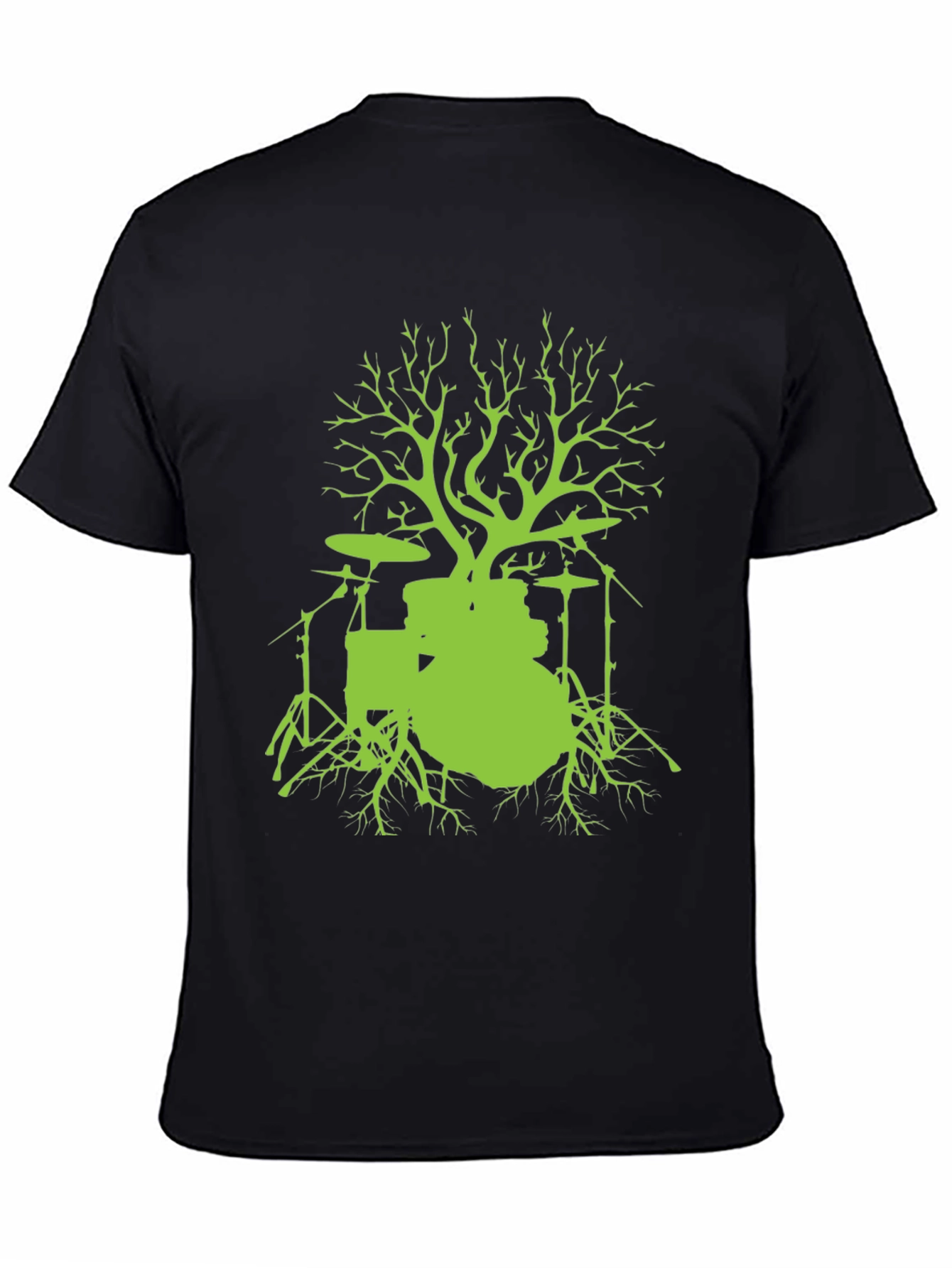 Camiseta Negra con Diseño de Batería Árbol