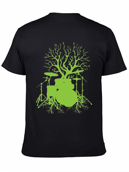 Camiseta Negra con Diseño de Batería Árbol