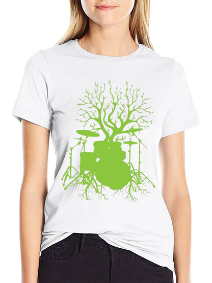 Camiseta Negra con Diseño de Batería Árbol