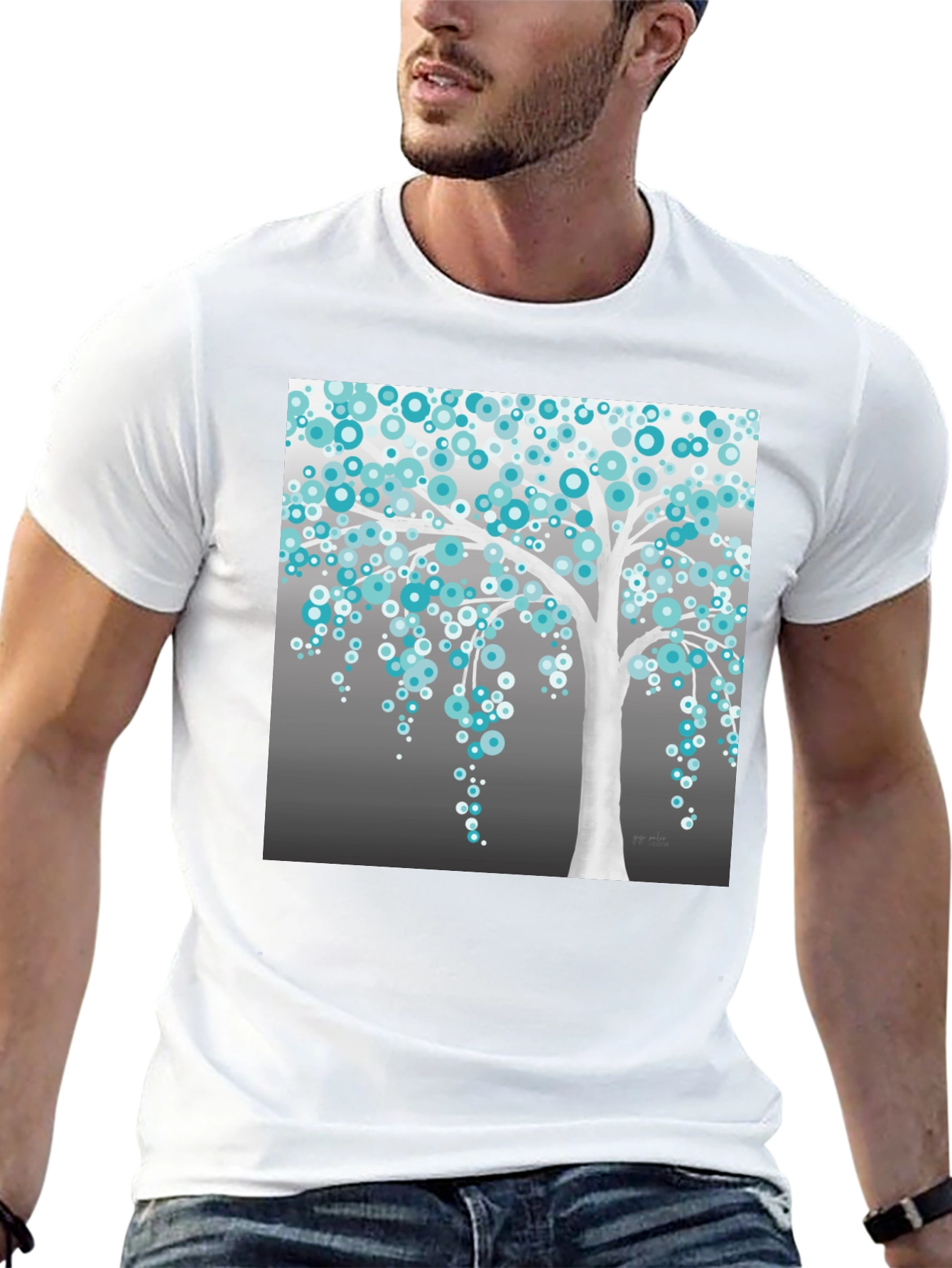 Camiseta Hombre Árbol de Círculos Turquesa
