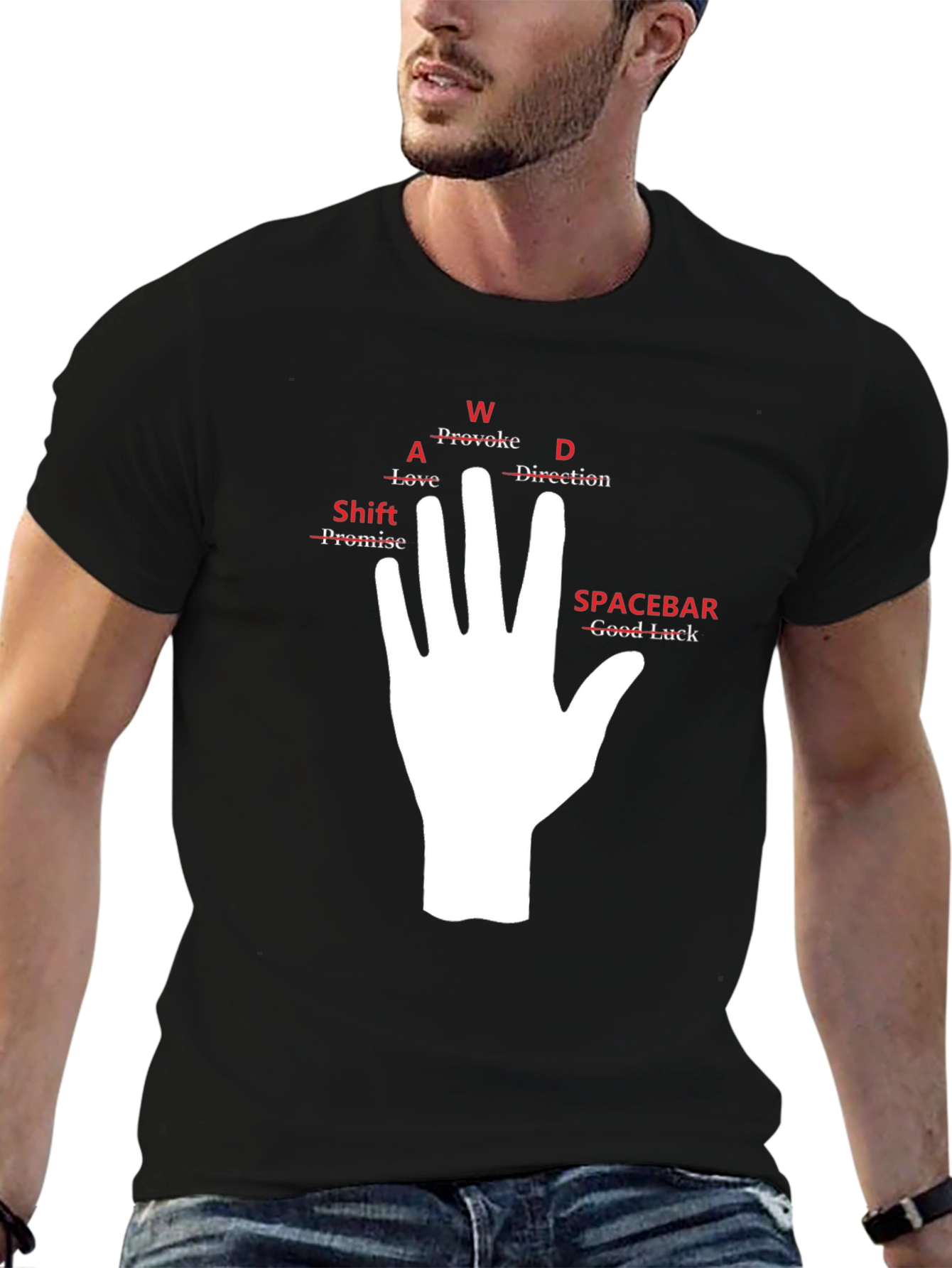 Camiseta Negra Mano WASD para Gamers