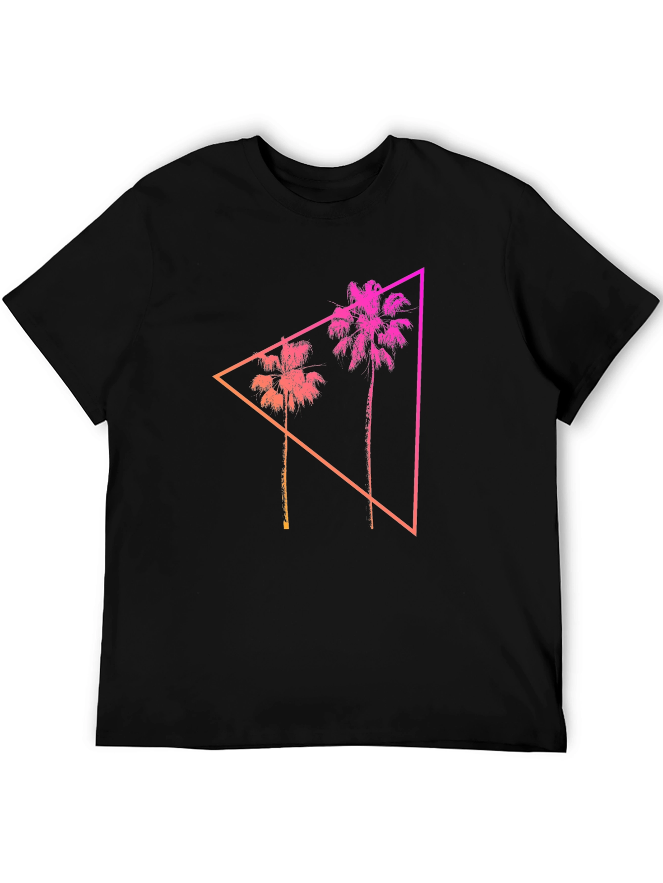 Camiseta Negra con Diseño Tropical Geométrico