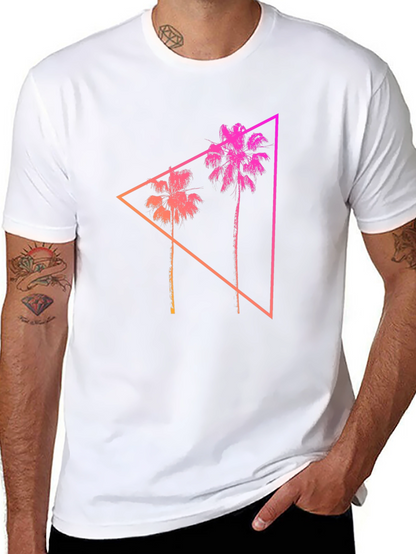 Camiseta Negra con Diseño Tropical Geométrico
