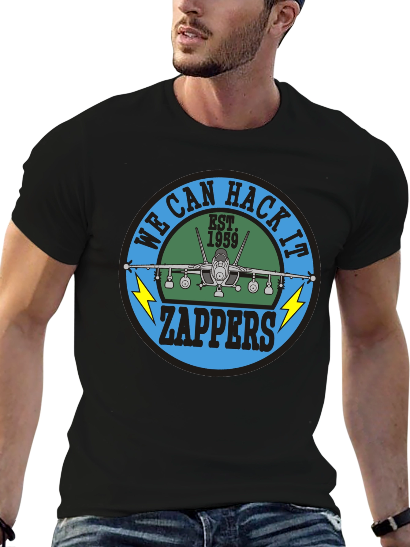 Camiseta Negra con Diseño de Avión Zappers Est. 1959