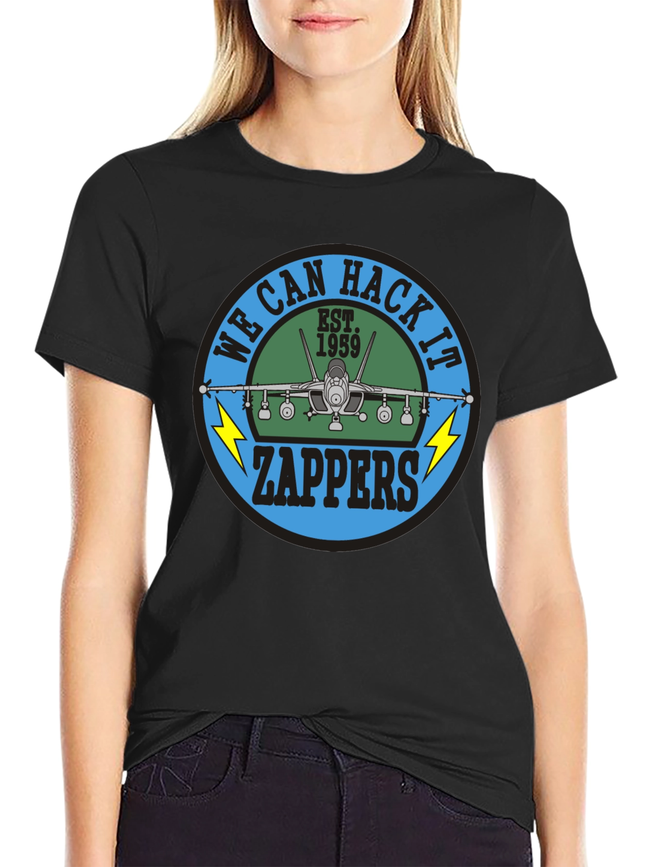 Camiseta Negra con Diseño de Avión Zappers Est. 1959