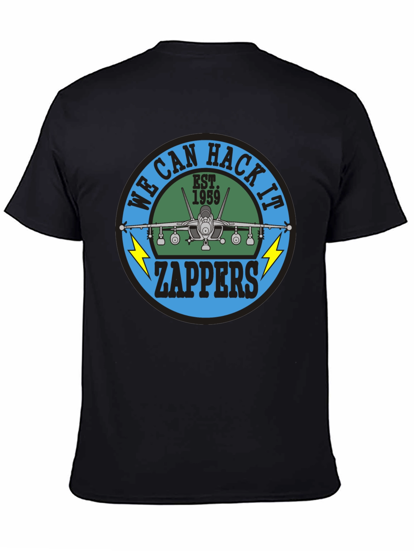 Camiseta Negra con Diseño de Avión Zappers Est. 1959