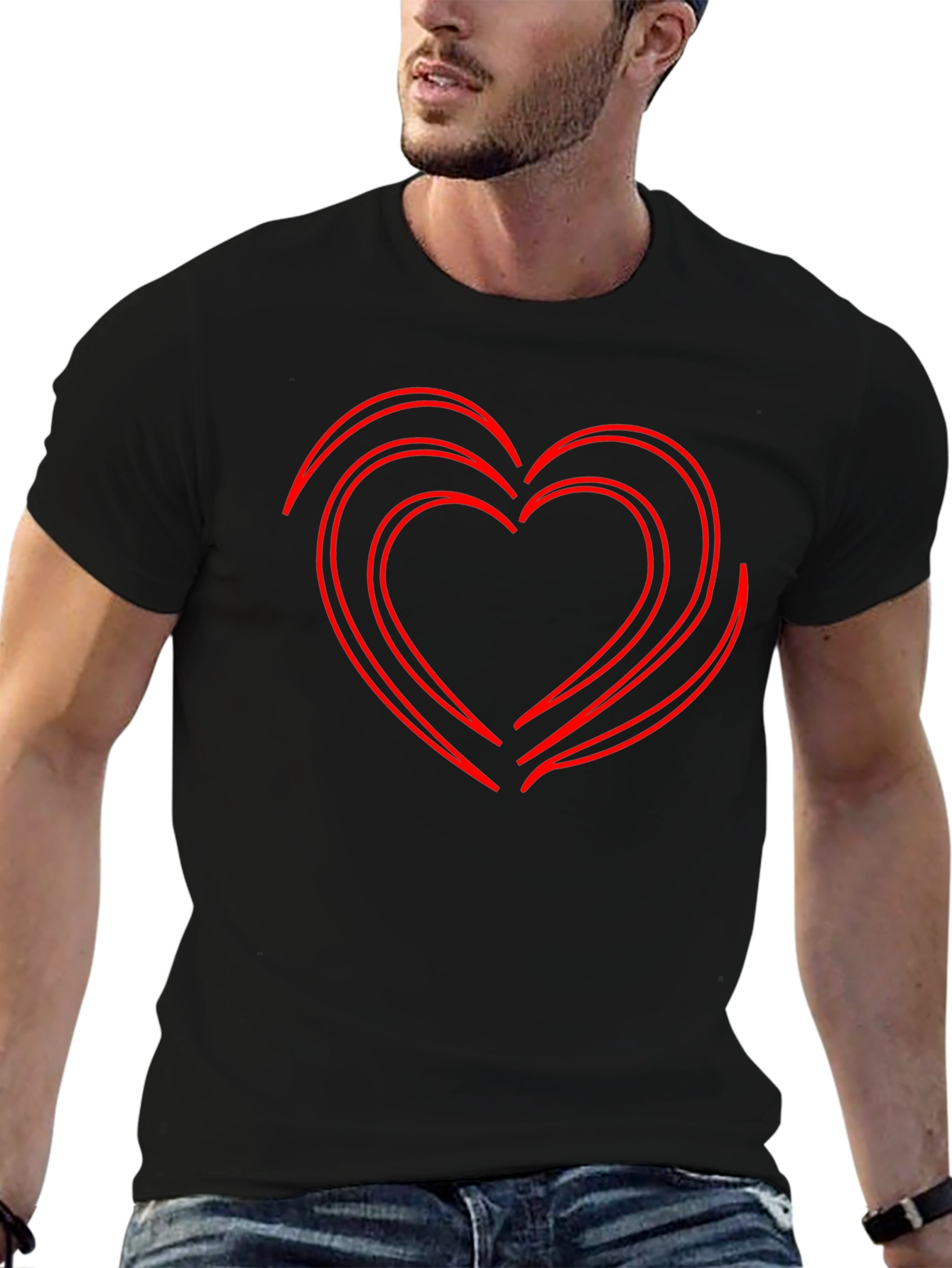 Camiseta Negra Corazón Rojo Contorneado