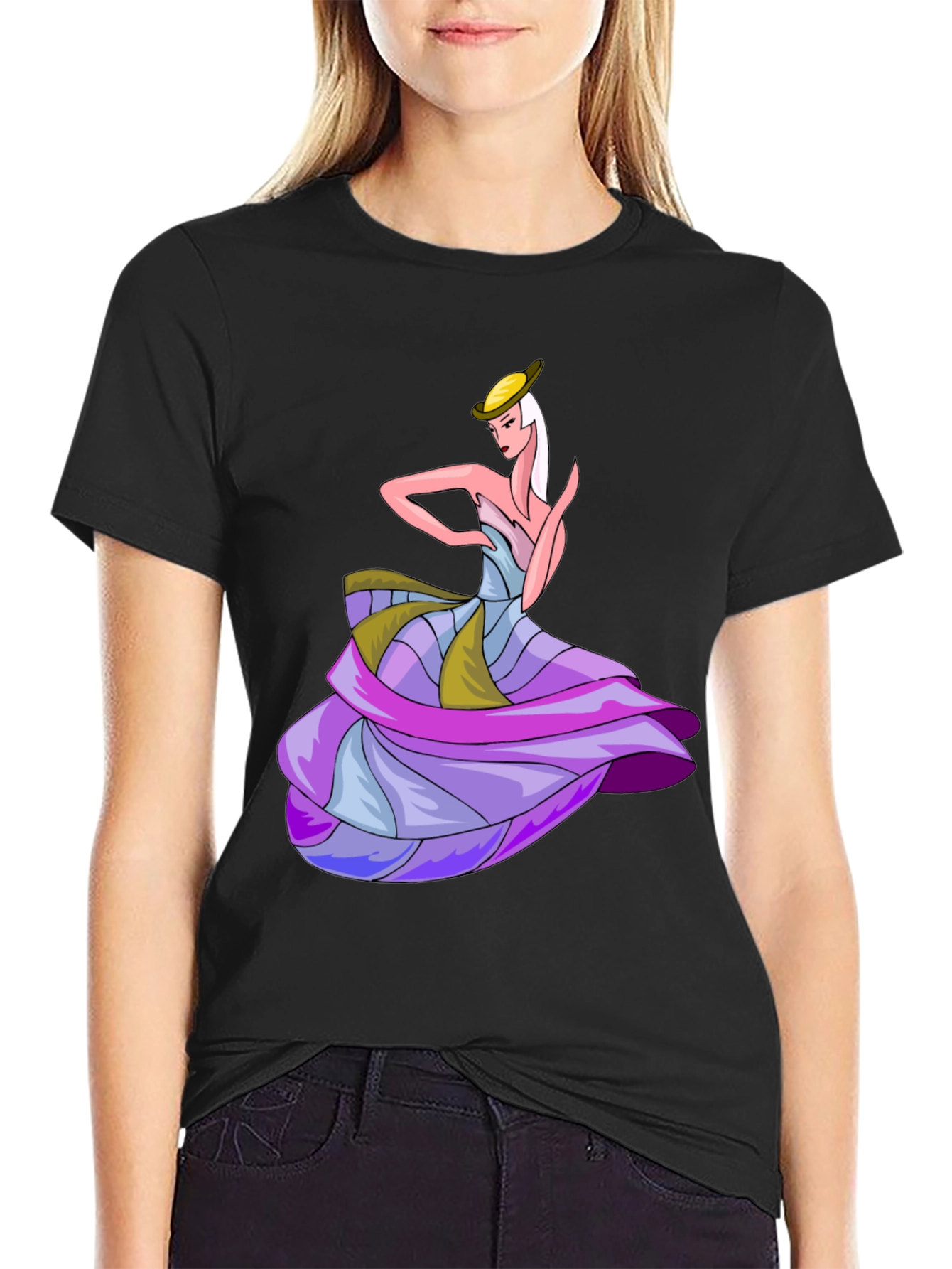 Camiseta Negra con Diseño de Bailarina Elegante