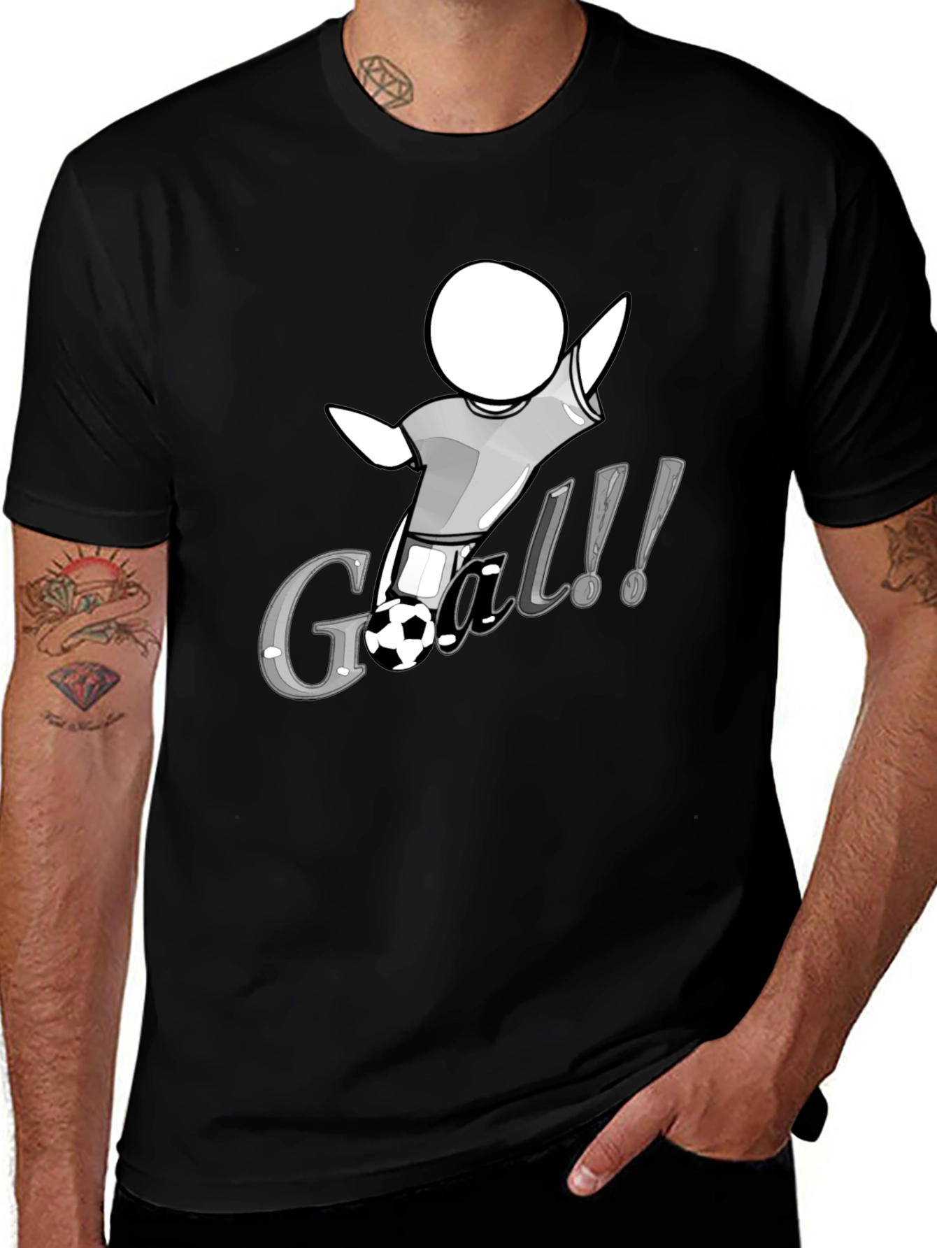 Camiseta Negra con Diseño de Gol de Fútbol