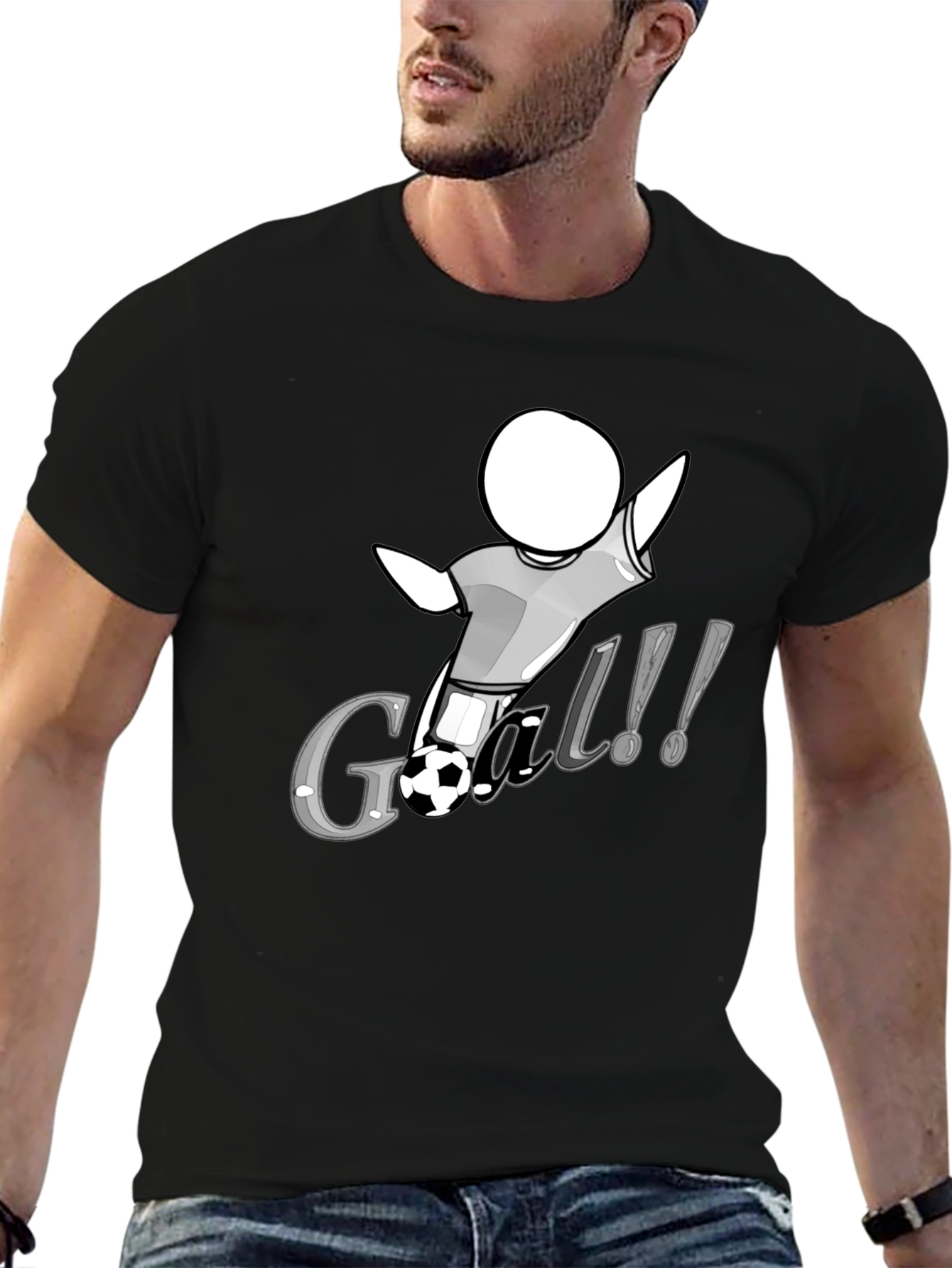 Camiseta Negra con Diseño de Gol de Fútbol