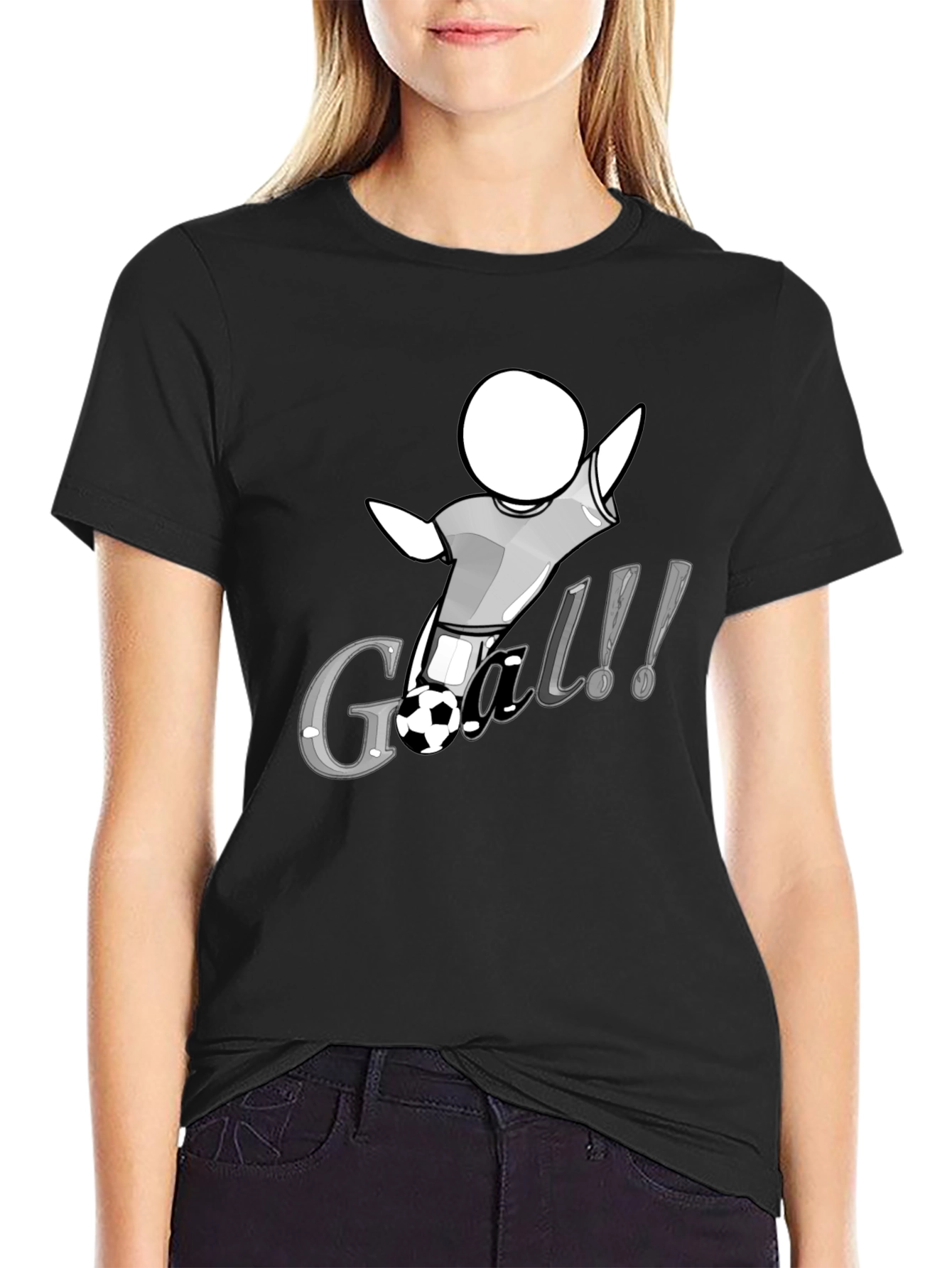 Camiseta Negra con Diseño de Gol de Fútbol