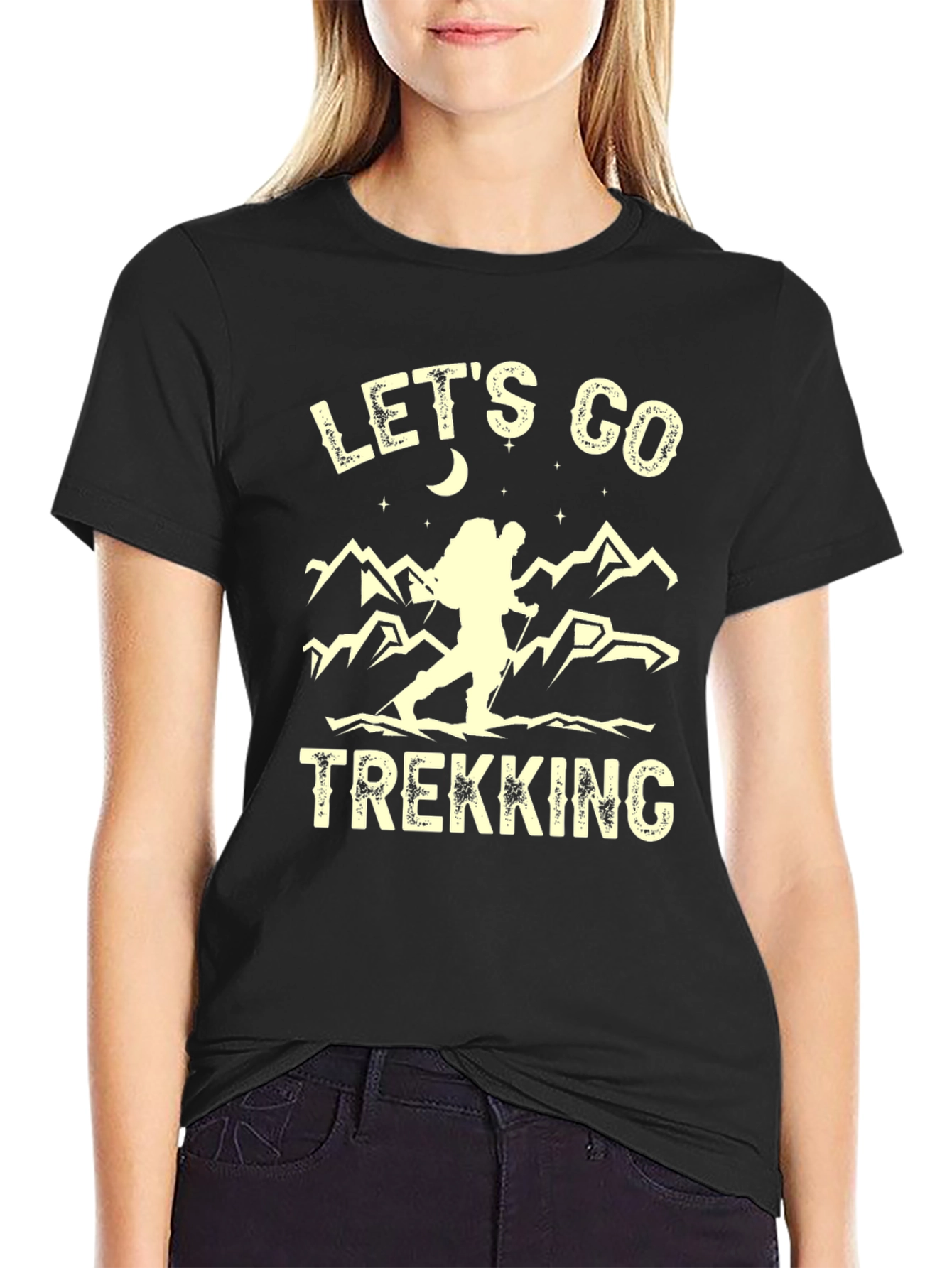 Camiseta Negra de Senderismo Lets Go Trekking