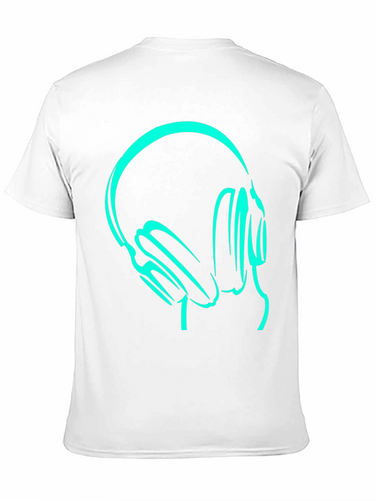 Camiseta Negra con Diseño de Audífonos Neón