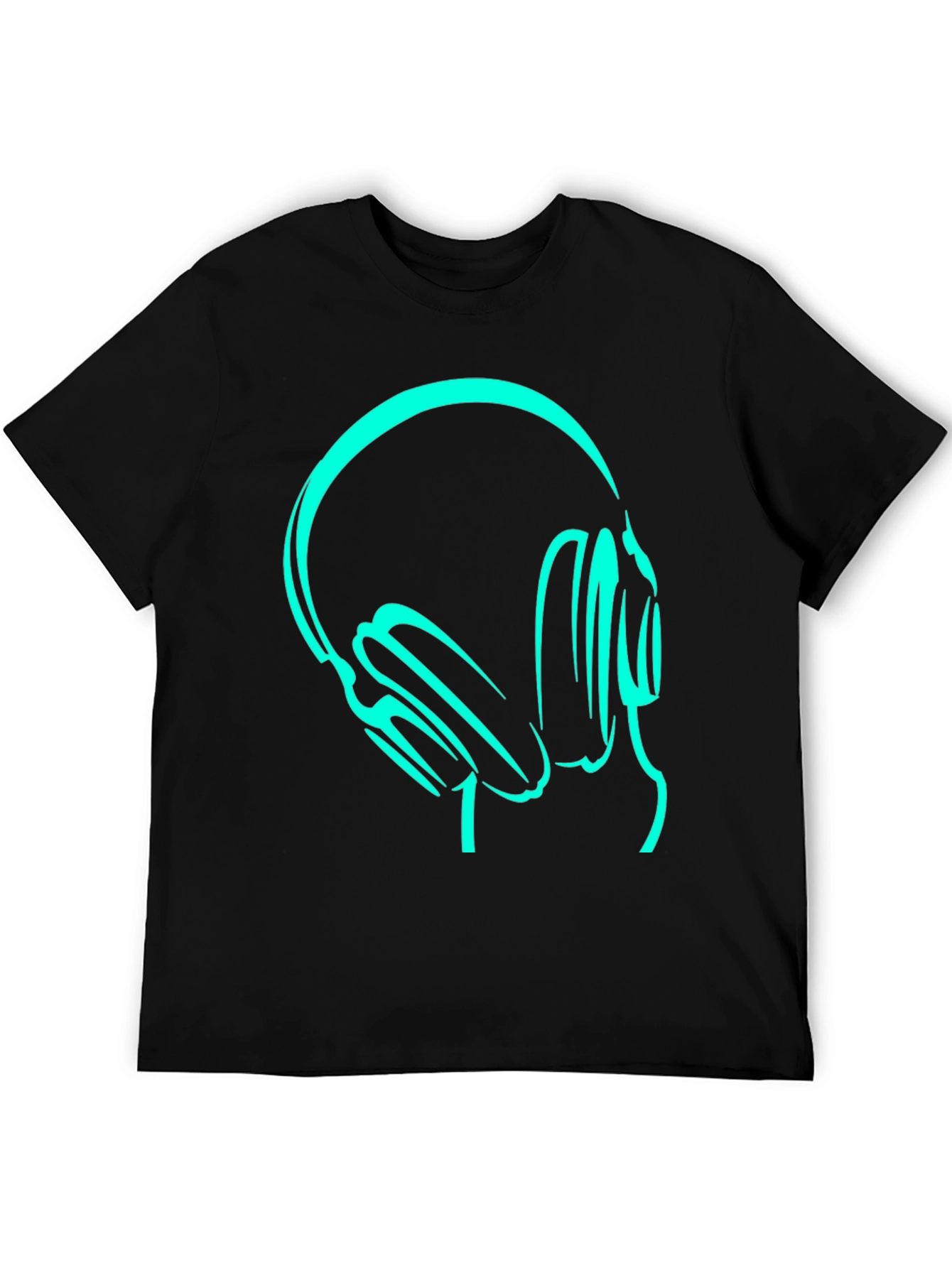 Camiseta Negra con Diseño de Audífonos Neón