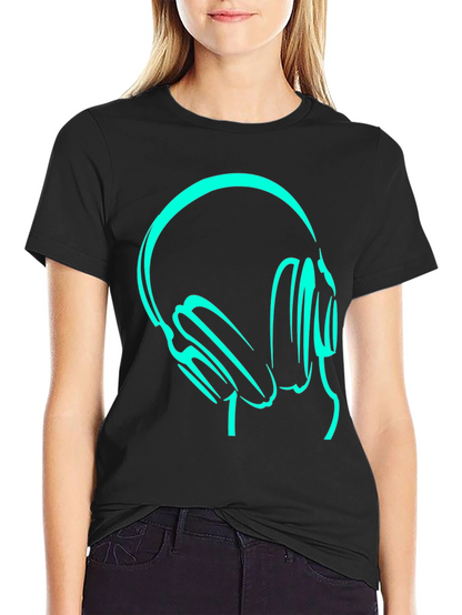 Camiseta Negra con Diseño de Audífonos Neón