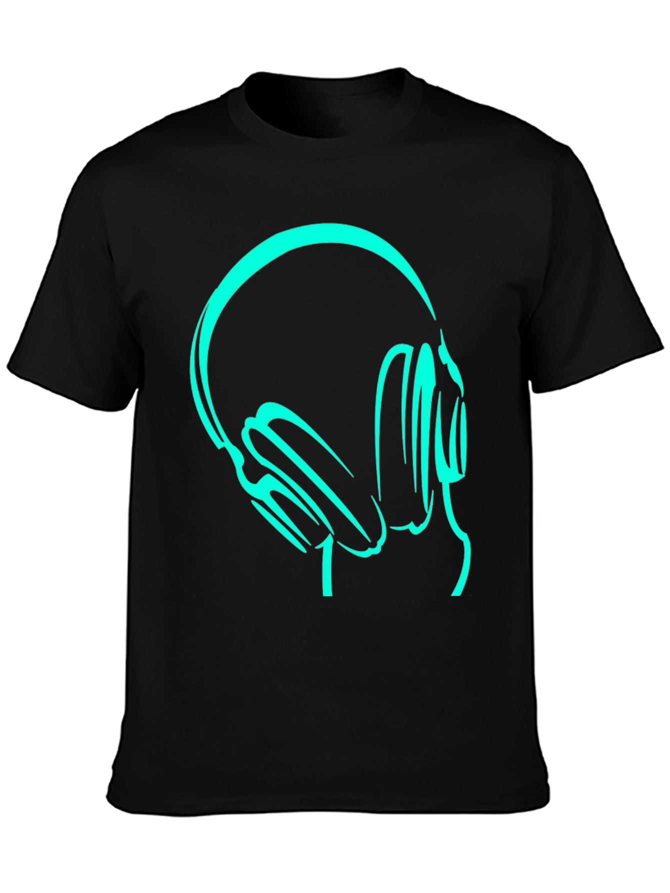 Camiseta Negra con Diseño de Audífonos Neón