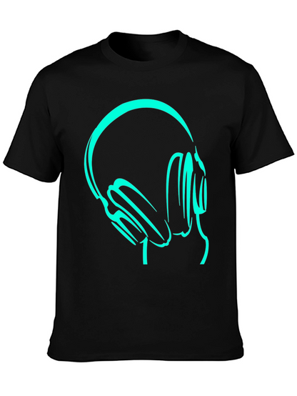 Camiseta Negra con Diseño de Audífonos Neón