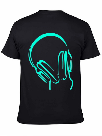 Camiseta Negra con Diseño de Audífonos Neón