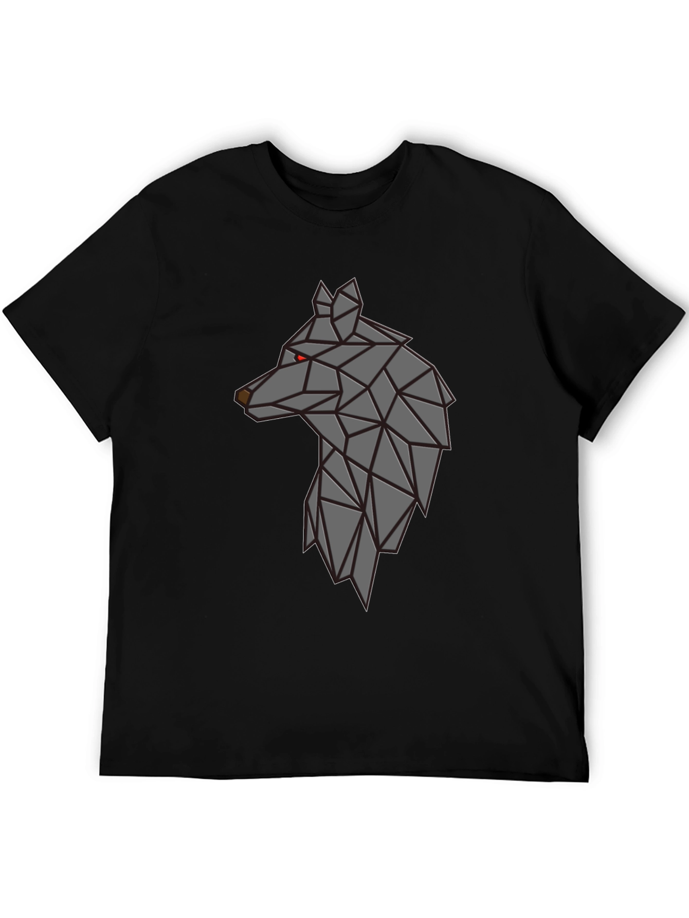 Camiseta Negra Hombre - Diseño Lobo Geométrico