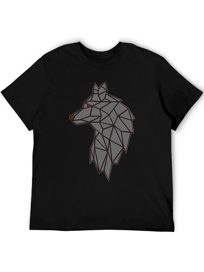 Camiseta Negra Hombre - Diseño Lobo Geométrico