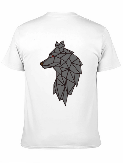 Camiseta Negra Hombre - Diseño Lobo Geométrico