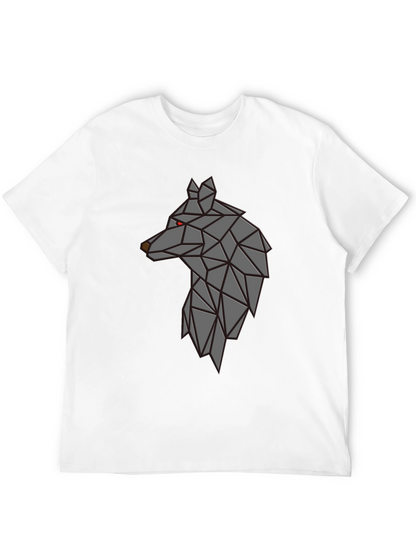 Camiseta Negra Hombre - Diseño Lobo Geométrico