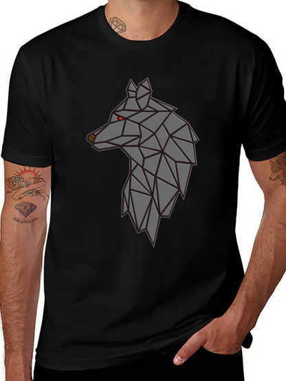 Camiseta Negra Hombre - Diseño Lobo Geométrico