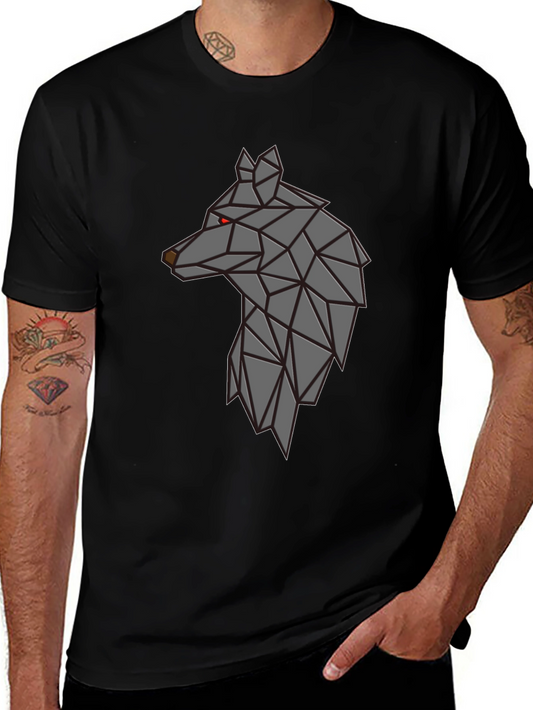 Camiseta Negra Hombre - Diseño Lobo Geométrico