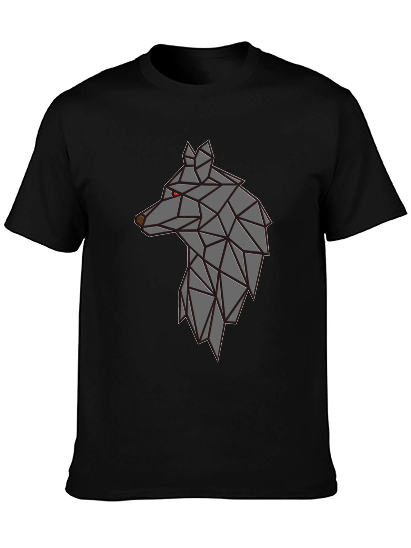 Camiseta Negra Hombre - Diseño Lobo Geométrico