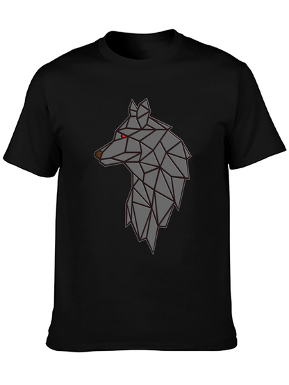 Camiseta Negra Hombre - Diseño Lobo Geométrico