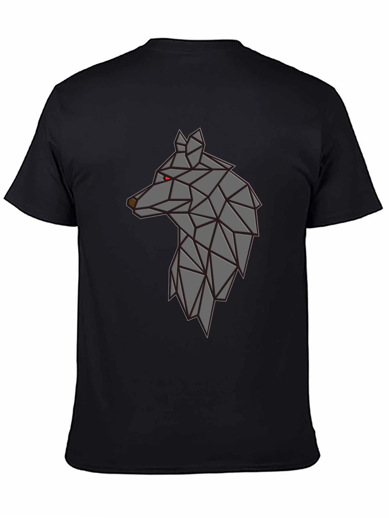 Camiseta Negra Hombre - Diseño Lobo Geométrico