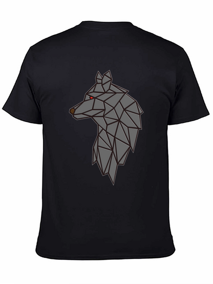 Camiseta Negra Hombre - Diseño Lobo Geométrico