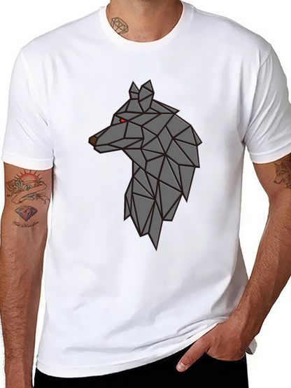 Camiseta Negra Hombre - Diseño Lobo Geométrico