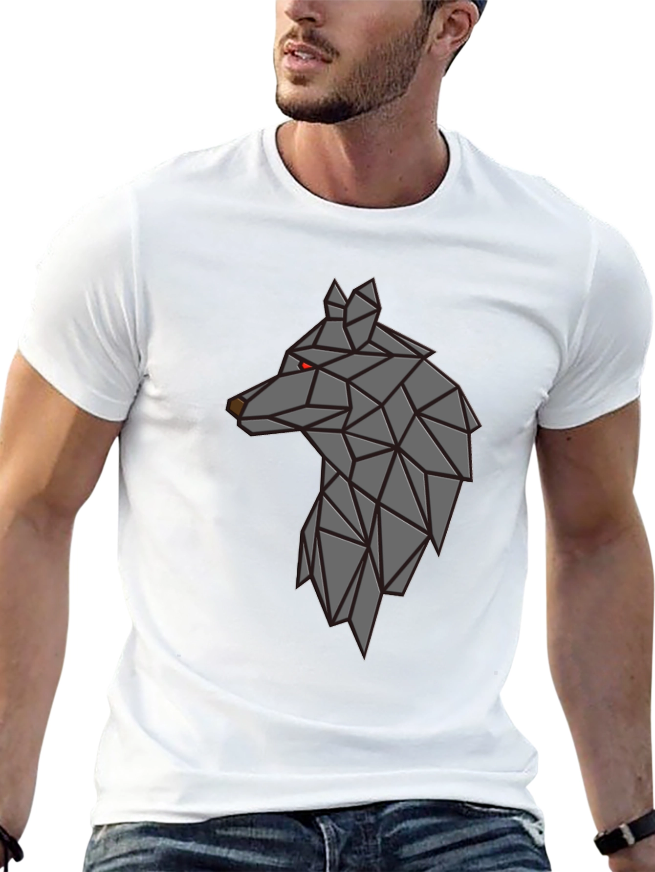 Camiseta Negra Hombre - Diseño Lobo Geométrico