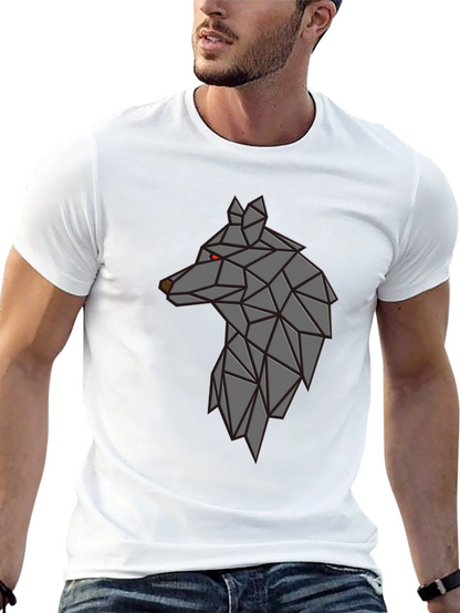 Camiseta Negra Hombre - Diseño Lobo Geométrico