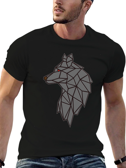 Camiseta Negra Hombre - Diseño Lobo Geométrico