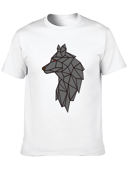 Camiseta Negra Hombre - Diseño Lobo Geométrico