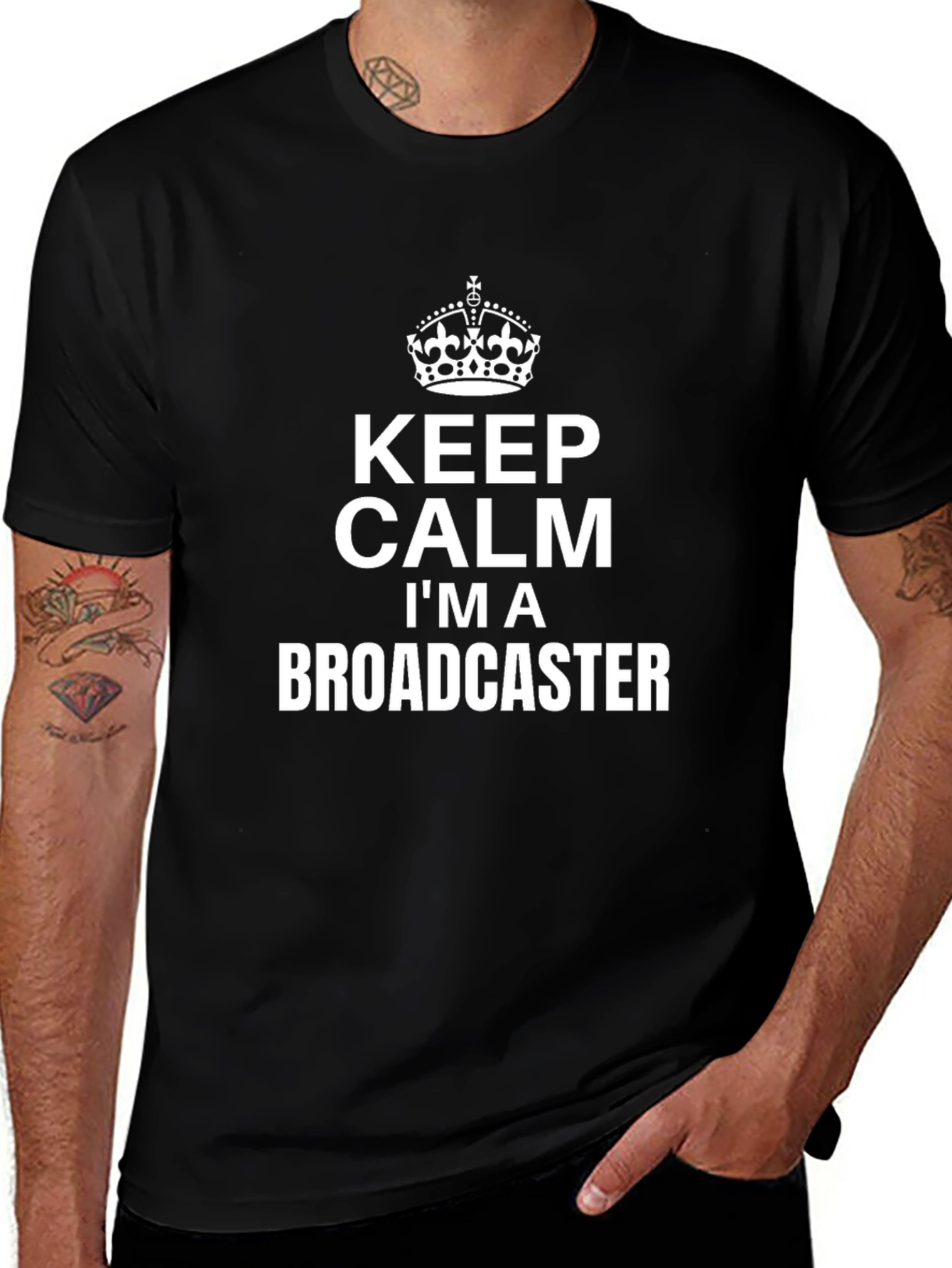 Camiseta Negra con Diseño Keep Calm Im a Broadcaster
